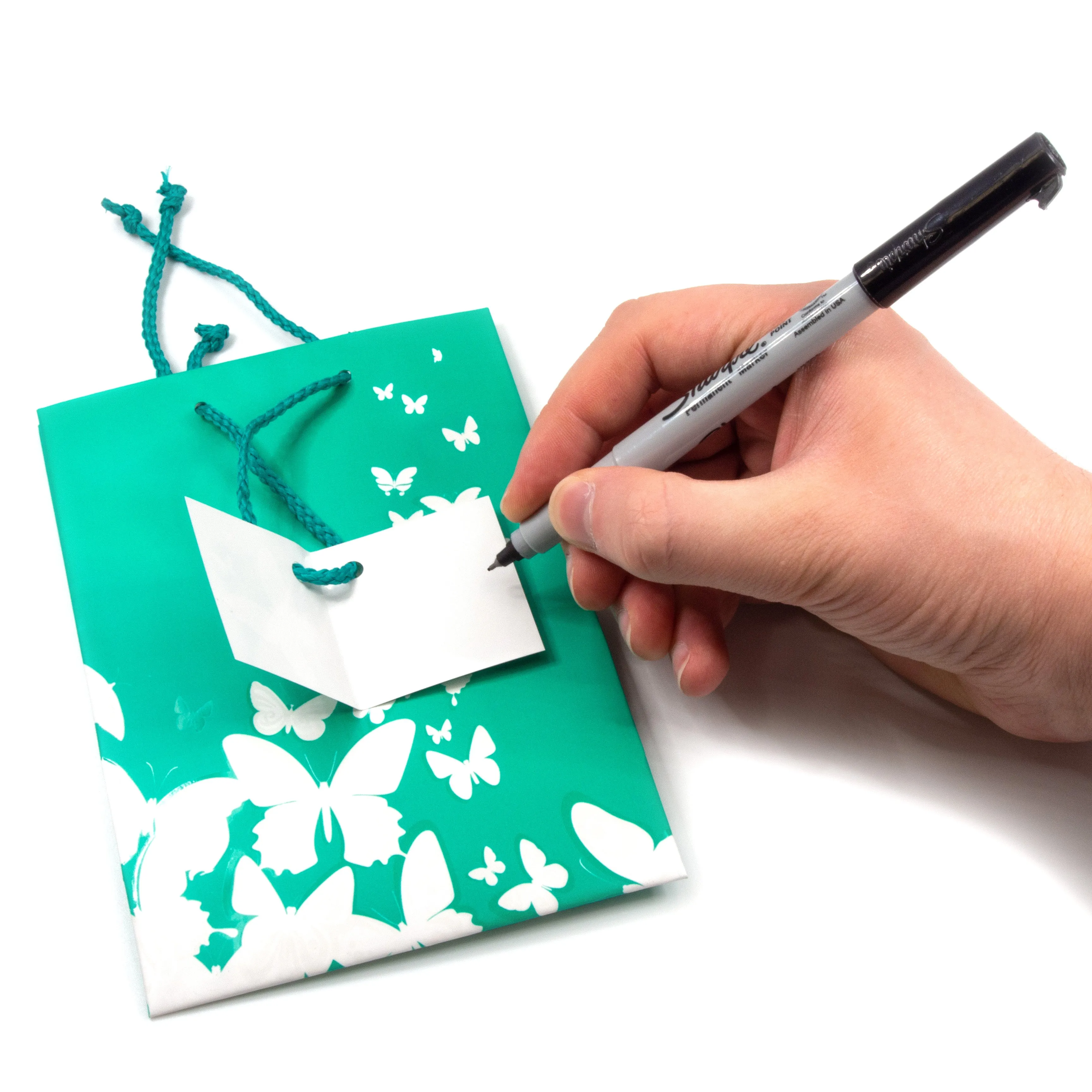 Teal White Butterfly Paper Tote Gift Bags